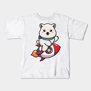 Cute polar bear riding rocket cartoon Kids T-Shirt